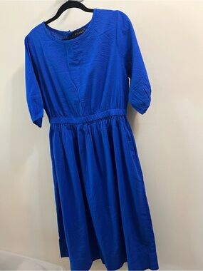 Woman’s Piombo Cobalt Blue Textured Gathered-Waist Maxi Dress Size M NWT